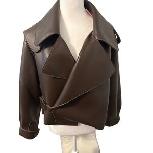 Susanna Chow Dylan Chocolate Brown Premium Leather Moto Jacket Womens Small NWT